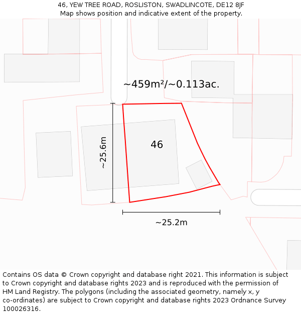 46, YEW TREE ROAD, ROSLISTON, SWADLINCOTE, DE12 8JF: Plot and title map