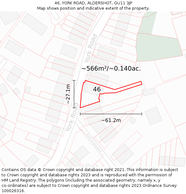 46, YORK ROAD, ALDERSHOT, GU11 3JP: Plot and title map