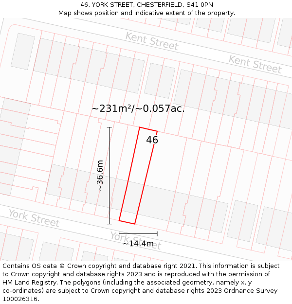 46, YORK STREET, CHESTERFIELD, S41 0PN: Plot and title map