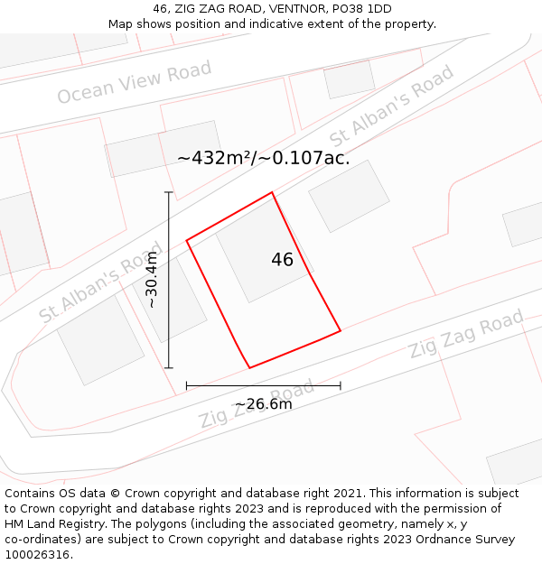 46, ZIG ZAG ROAD, VENTNOR, PO38 1DD: Plot and title map