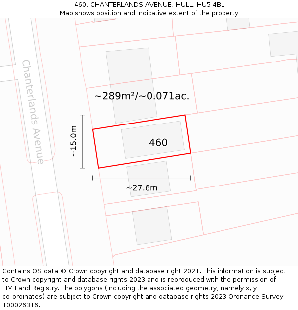 460, CHANTERLANDS AVENUE, HULL, HU5 4BL: Plot and title map