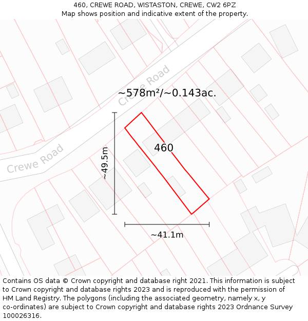 460, CREWE ROAD, WISTASTON, CREWE, CW2 6PZ: Plot and title map