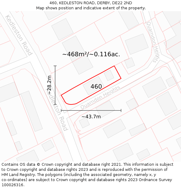 460, KEDLESTON ROAD, DERBY, DE22 2ND: Plot and title map