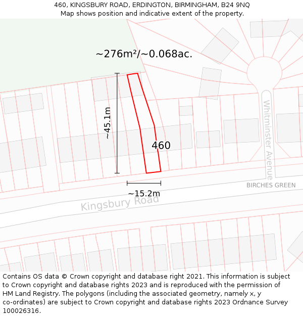 460, KINGSBURY ROAD, ERDINGTON, BIRMINGHAM, B24 9NQ: Plot and title map