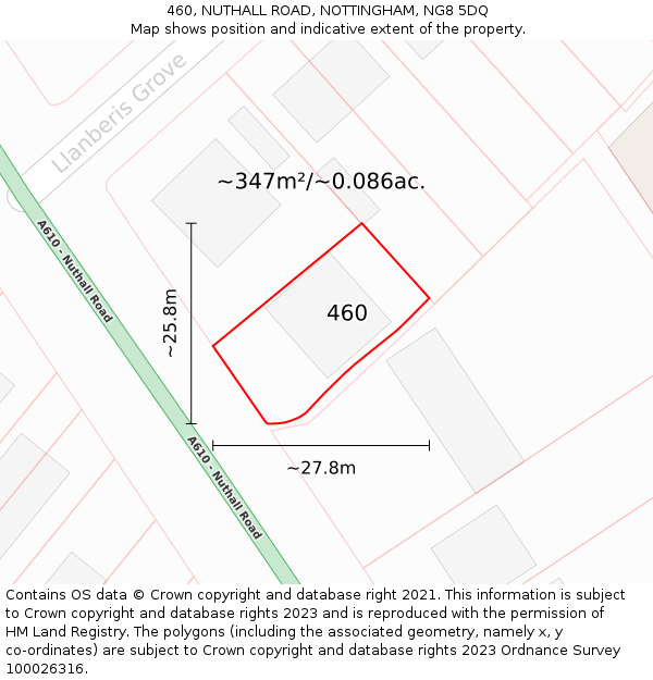 460, NUTHALL ROAD, NOTTINGHAM, NG8 5DQ: Plot and title map