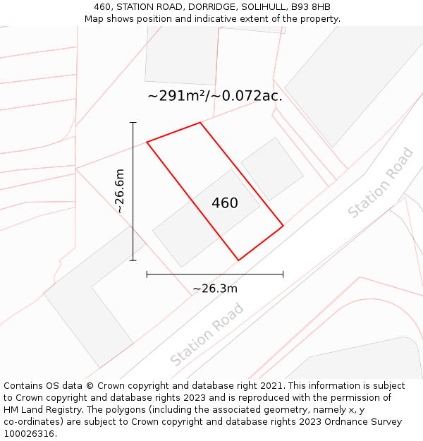 460, STATION ROAD, DORRIDGE, SOLIHULL, B93 8HB: Plot and title map