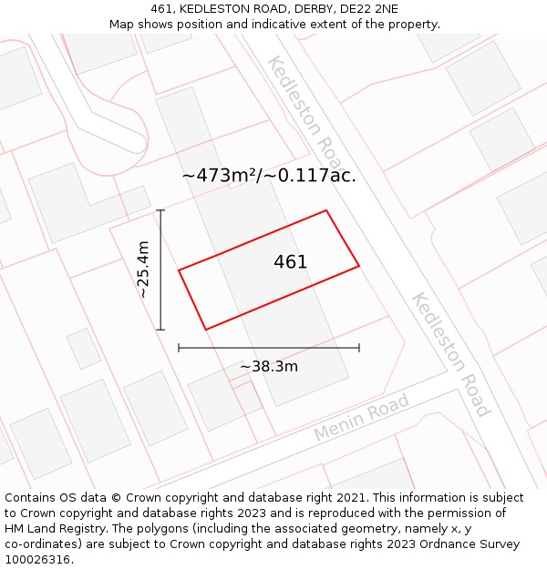 461, KEDLESTON ROAD, DERBY, DE22 2NE: Plot and title map