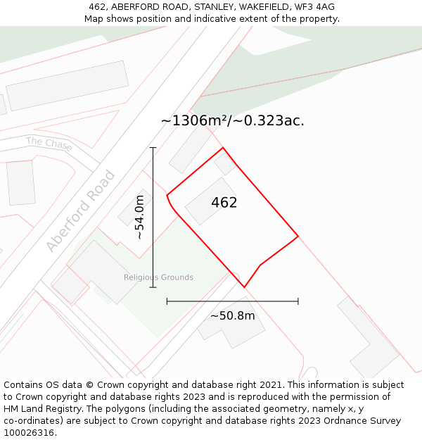 462, ABERFORD ROAD, STANLEY, WAKEFIELD, WF3 4AG: Plot and title map