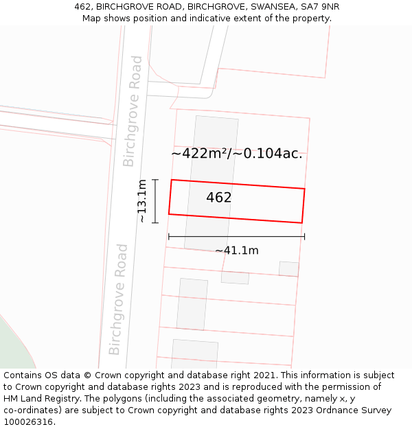 462, BIRCHGROVE ROAD, BIRCHGROVE, SWANSEA, SA7 9NR: Plot and title map