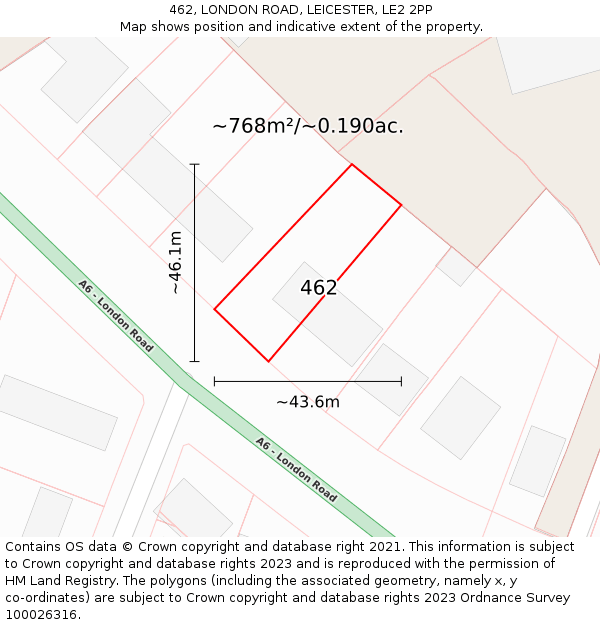 462, LONDON ROAD, LEICESTER, LE2 2PP: Plot and title map