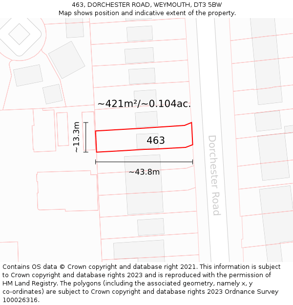 463, DORCHESTER ROAD, WEYMOUTH, DT3 5BW: Plot and title map