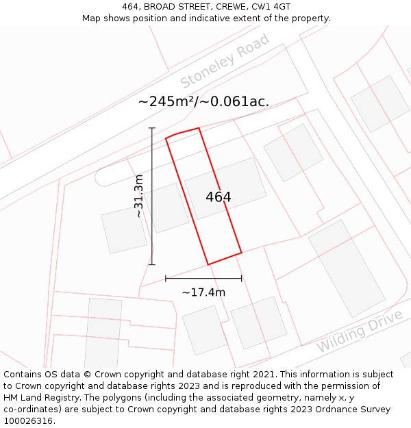 464, BROAD STREET, CREWE, CW1 4GT: Plot and title map