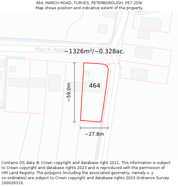 464, MARCH ROAD, TURVES, PETERBOROUGH, PE7 2DW: Plot and title map