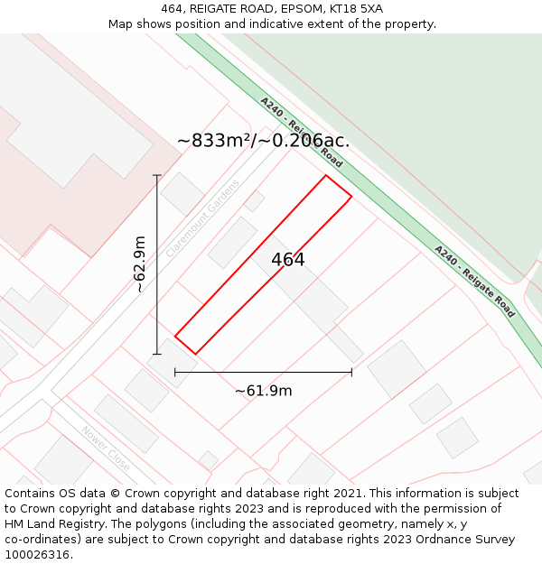 464, REIGATE ROAD, EPSOM, KT18 5XA: Plot and title map