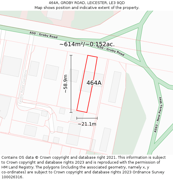 464A, GROBY ROAD, LEICESTER, LE3 9QD: Plot and title map