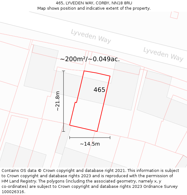 465, LYVEDEN WAY, CORBY, NN18 8RU: Plot and title map