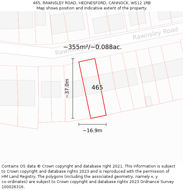 465, RAWNSLEY ROAD, HEDNESFORD, CANNOCK, WS12 1RB: Plot and title map