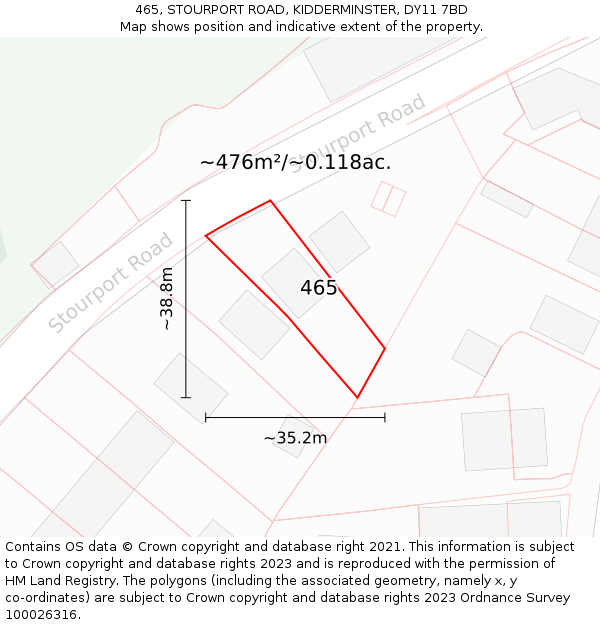 465, STOURPORT ROAD, KIDDERMINSTER, DY11 7BD: Plot and title map