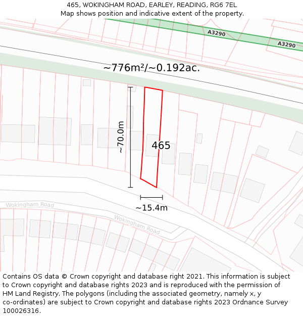 465, WOKINGHAM ROAD, EARLEY, READING, RG6 7EL: Plot and title map