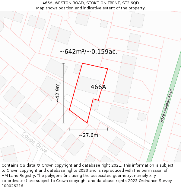 466A, WESTON ROAD, STOKE-ON-TRENT, ST3 6QD: Plot and title map