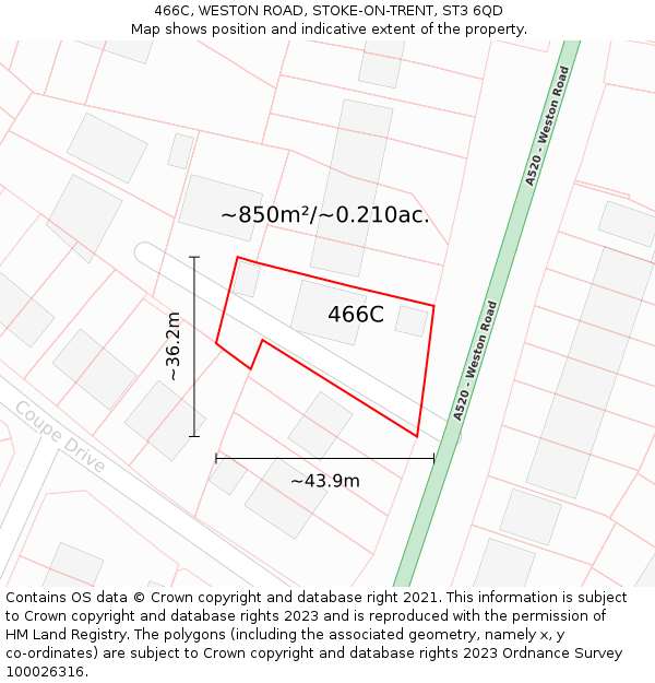 466C, WESTON ROAD, STOKE-ON-TRENT, ST3 6QD: Plot and title map