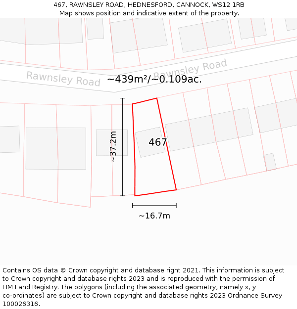 467, RAWNSLEY ROAD, HEDNESFORD, CANNOCK, WS12 1RB: Plot and title map