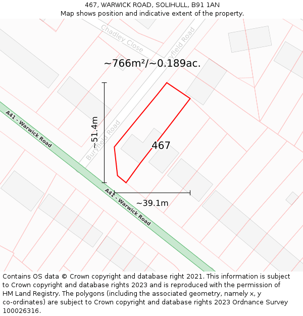 467, WARWICK ROAD, SOLIHULL, B91 1AN: Plot and title map