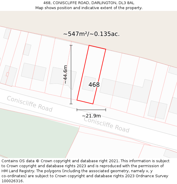 468, CONISCLIFFE ROAD, DARLINGTON, DL3 8AL: Plot and title map