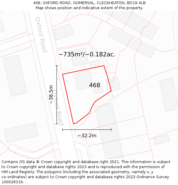 468, OXFORD ROAD, GOMERSAL, CLECKHEATON, BD19 4LB: Plot and title map