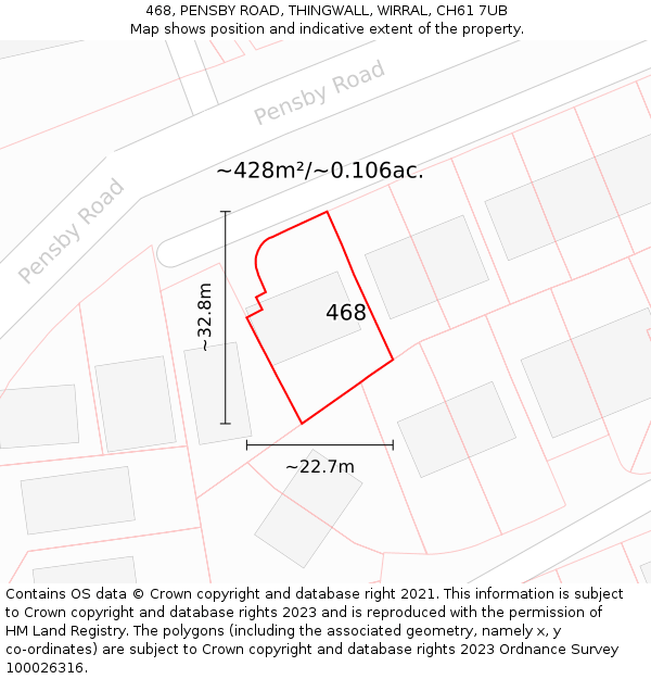 468, PENSBY ROAD, THINGWALL, WIRRAL, CH61 7UB: Plot and title map