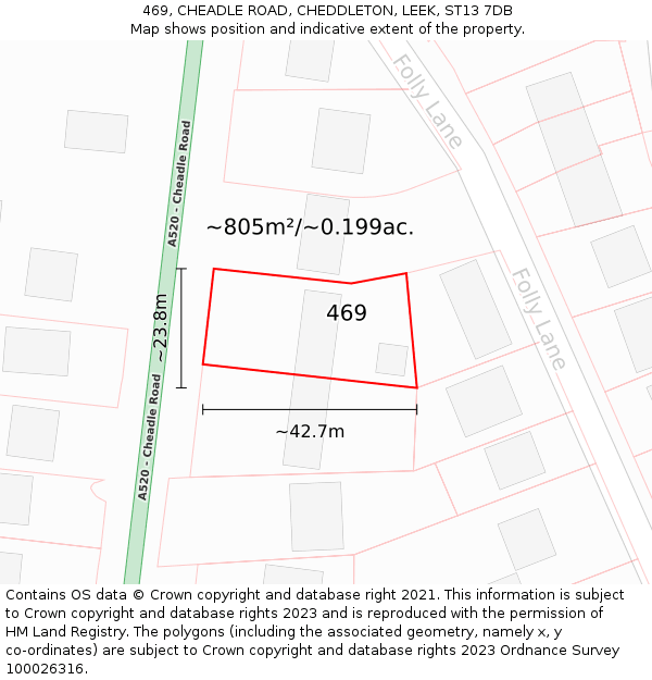 469, CHEADLE ROAD, CHEDDLETON, LEEK, ST13 7DB: Plot and title map