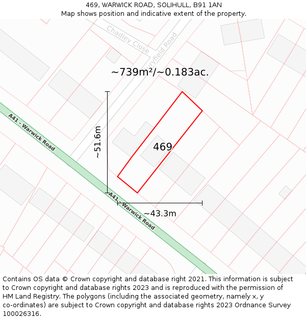 469, WARWICK ROAD, SOLIHULL, B91 1AN: Plot and title map