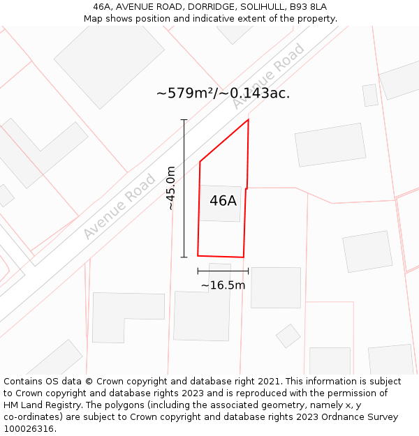 46A, AVENUE ROAD, DORRIDGE, SOLIHULL, B93 8LA: Plot and title map