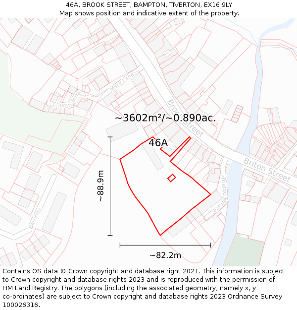 46A, BROOK STREET, BAMPTON, TIVERTON, EX16 9LY: Plot and title map