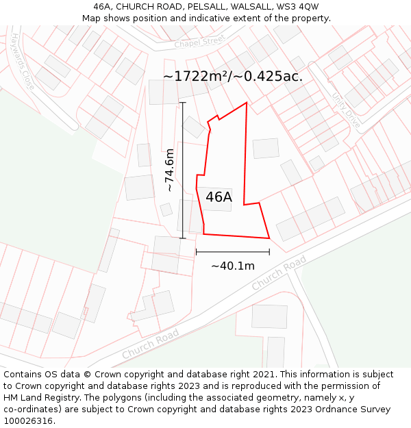 46A, CHURCH ROAD, PELSALL, WALSALL, WS3 4QW: Plot and title map