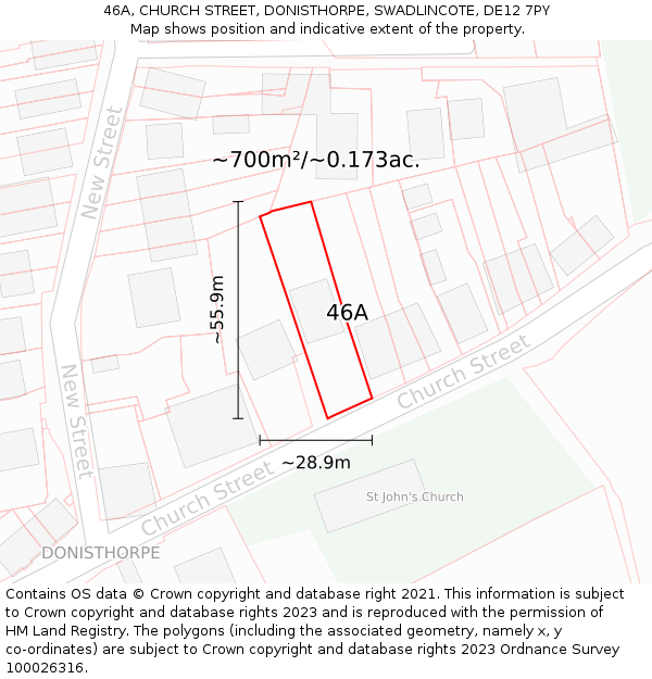 46A, CHURCH STREET, DONISTHORPE, SWADLINCOTE, DE12 7PY: Plot and title map