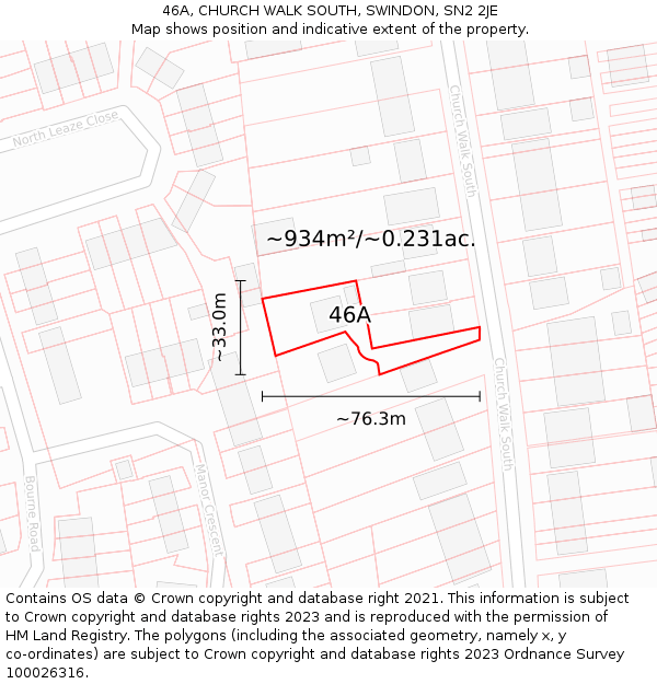 46A, CHURCH WALK SOUTH, SWINDON, SN2 2JE: Plot and title map