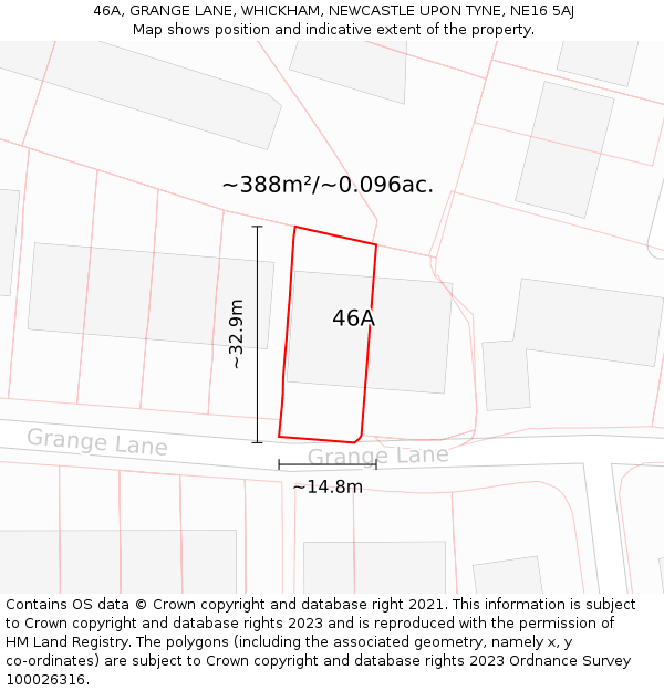 46A, GRANGE LANE, WHICKHAM, NEWCASTLE UPON TYNE, NE16 5AJ: Plot and title map