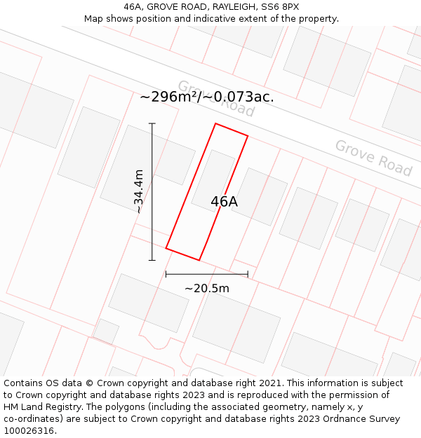 46A, GROVE ROAD, RAYLEIGH, SS6 8PX: Plot and title map