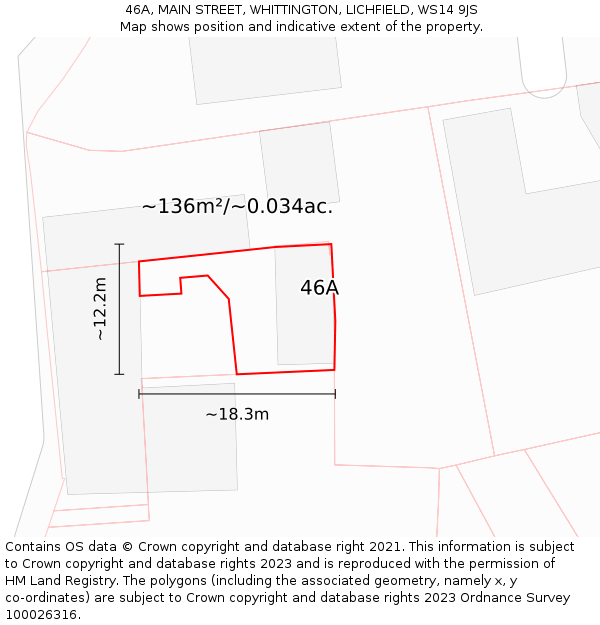 46A, MAIN STREET, WHITTINGTON, LICHFIELD, WS14 9JS: Plot and title map