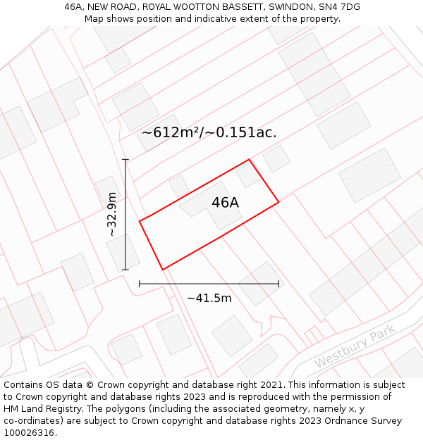46A, NEW ROAD, ROYAL WOOTTON BASSETT, SWINDON, SN4 7DG: Plot and title map