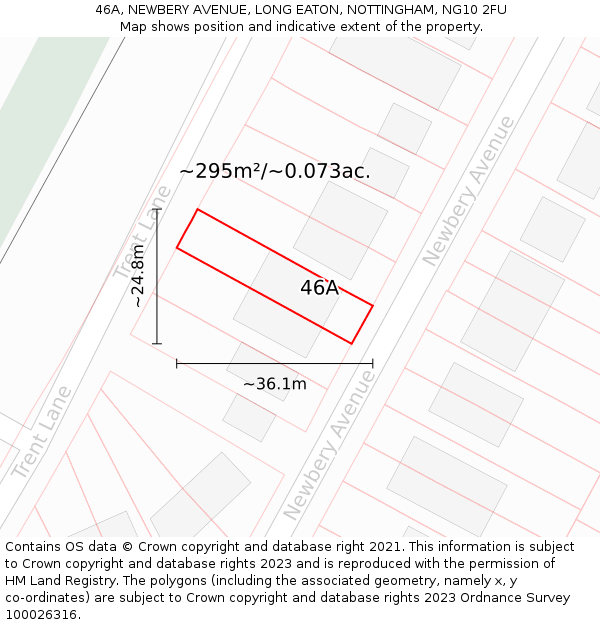 46A, NEWBERY AVENUE, LONG EATON, NOTTINGHAM, NG10 2FU: Plot and title map