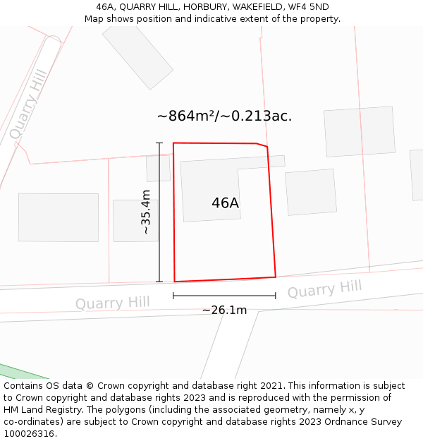 46A, QUARRY HILL, HORBURY, WAKEFIELD, WF4 5ND: Plot and title map