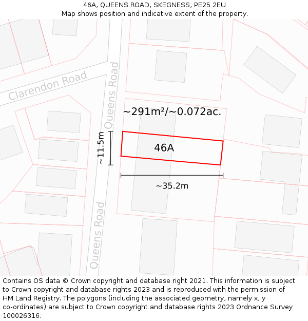 46A, QUEENS ROAD, SKEGNESS, PE25 2EU: Plot and title map