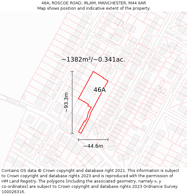 46A, ROSCOE ROAD, IRLAM, MANCHESTER, M44 6AR: Plot and title map