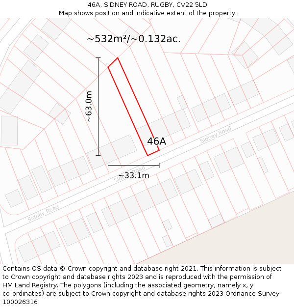 46A, SIDNEY ROAD, RUGBY, CV22 5LD: Plot and title map