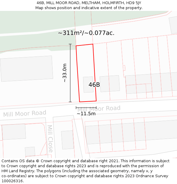 46B, MILL MOOR ROAD, MELTHAM, HOLMFIRTH, HD9 5JY: Plot and title map