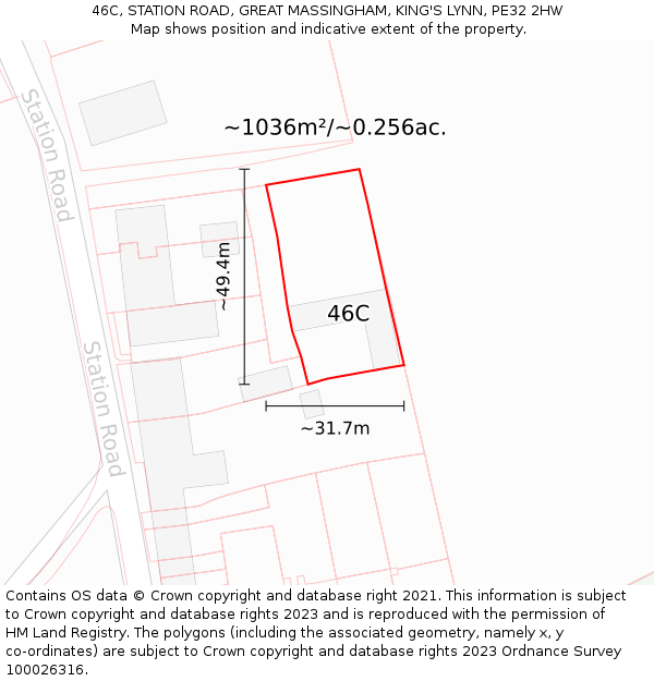 46C, STATION ROAD, GREAT MASSINGHAM, KING'S LYNN, PE32 2HW: Plot and title map