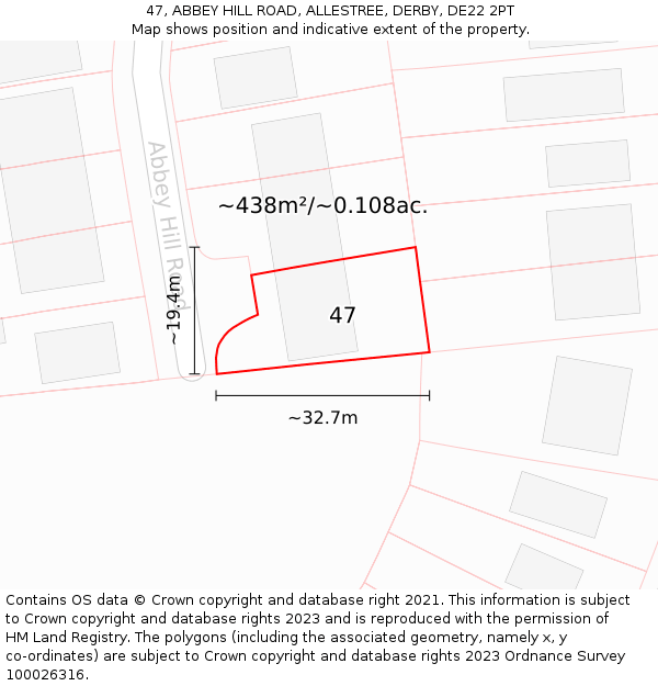 47, ABBEY HILL ROAD, ALLESTREE, DERBY, DE22 2PT: Plot and title map
