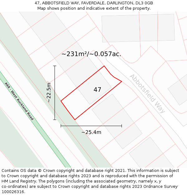 47, ABBOTSFIELD WAY, FAVERDALE, DARLINGTON, DL3 0GB: Plot and title map